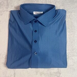 NWOT Collars & Co Men 2XL Blue Print Featherweight Relaxed Fit Dress Collar Polo